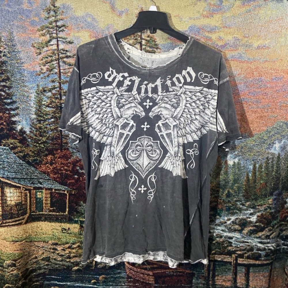 Affliction Men's Black and White Angel Wing Tee